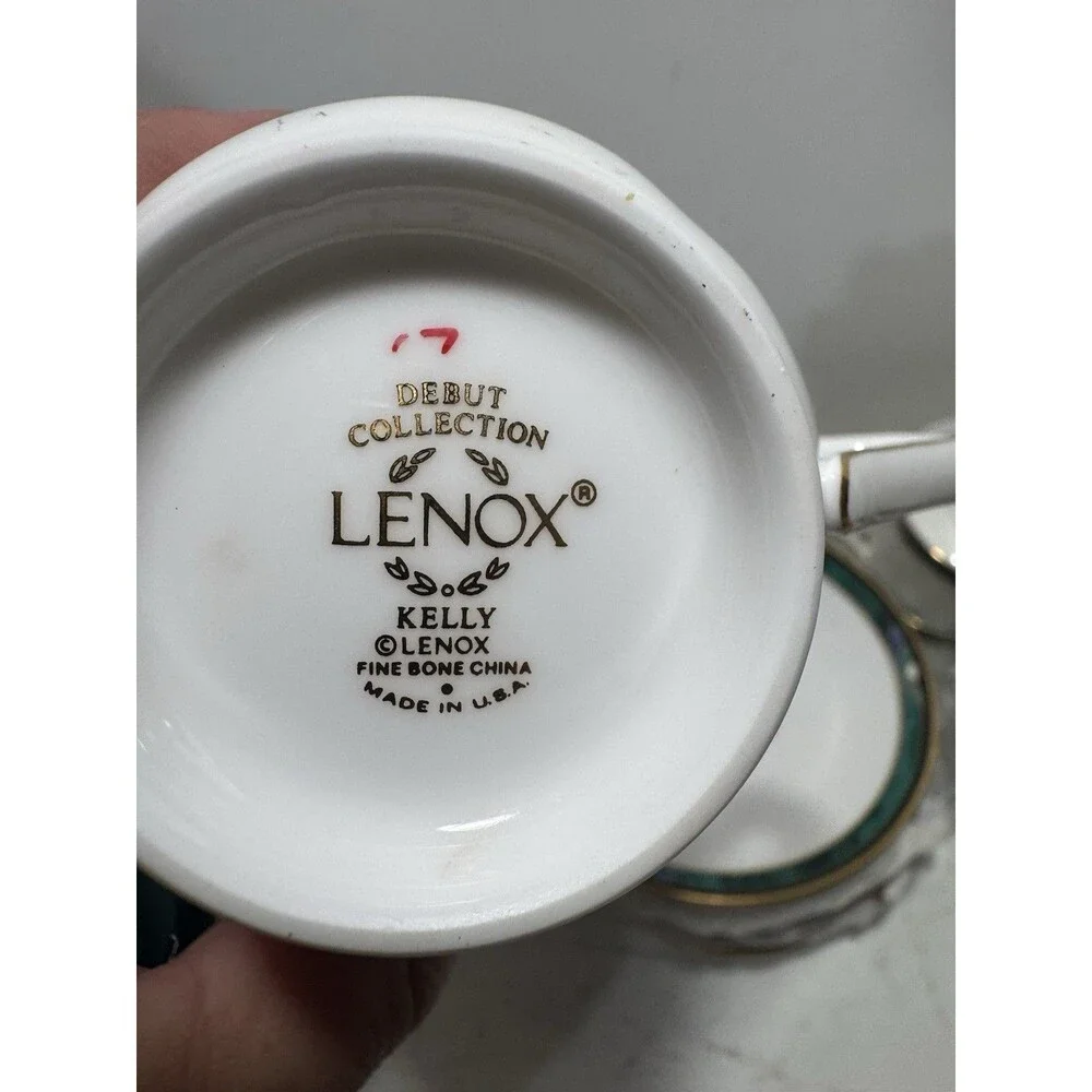 Lenox Debut Collection Kelly New Set Of 6 Teacups And Saucers White Blue Green